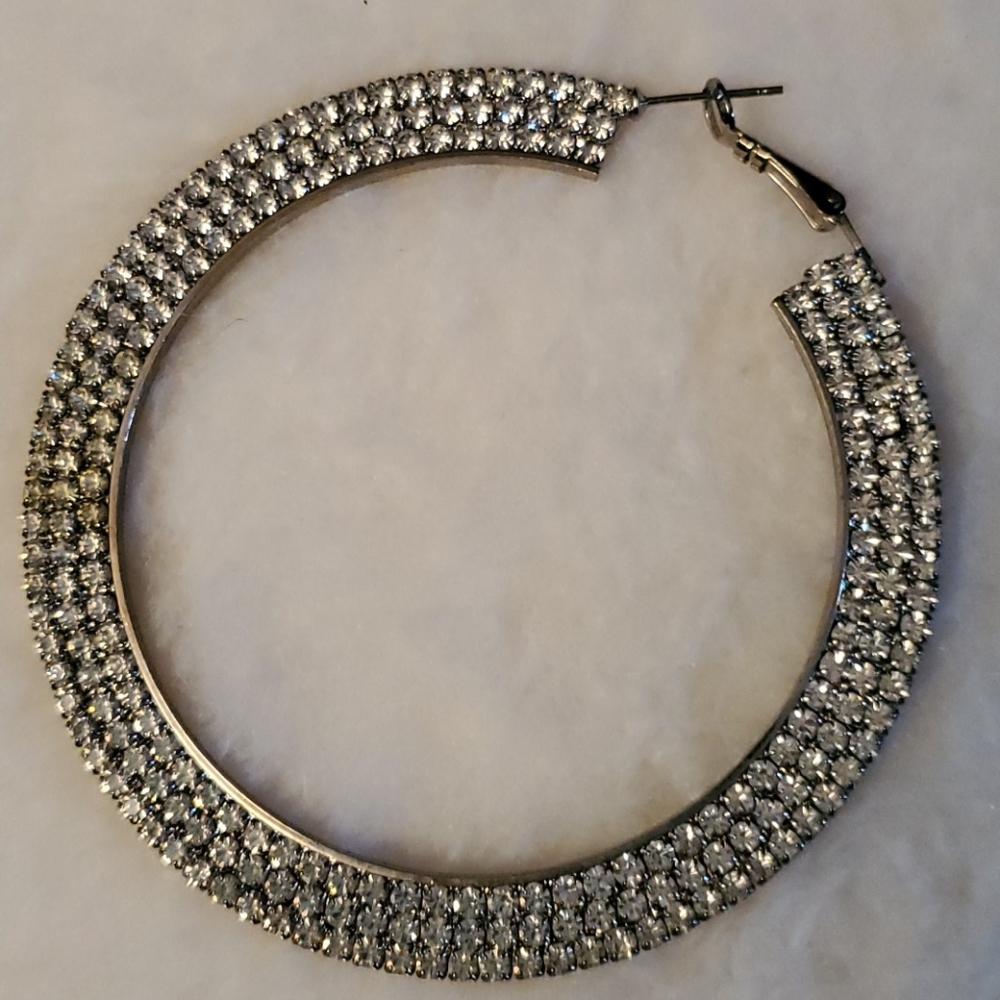 Rhinestone Studded Large Hoop Earrings